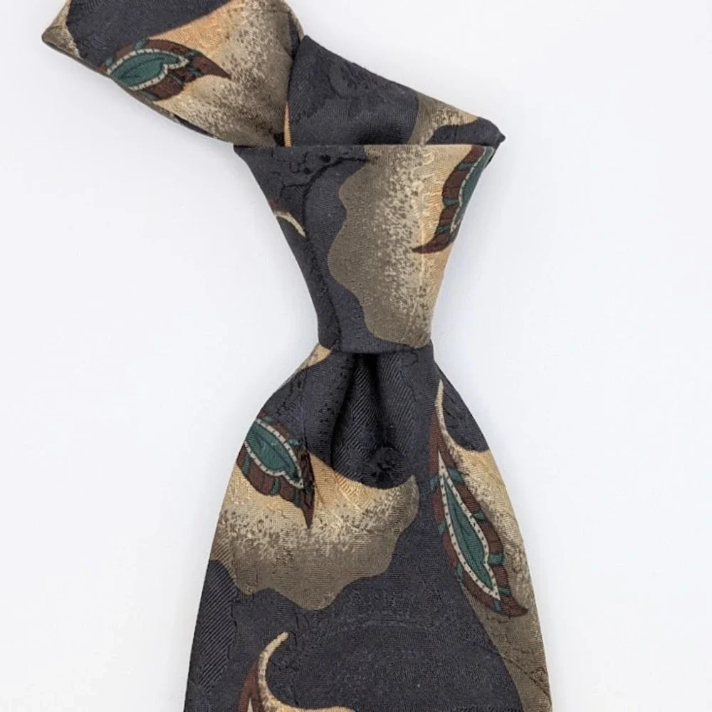 Ermenegildo Zegna Silk Tie Mens‎ Black Gold Abstract Paisley Italy SHORT